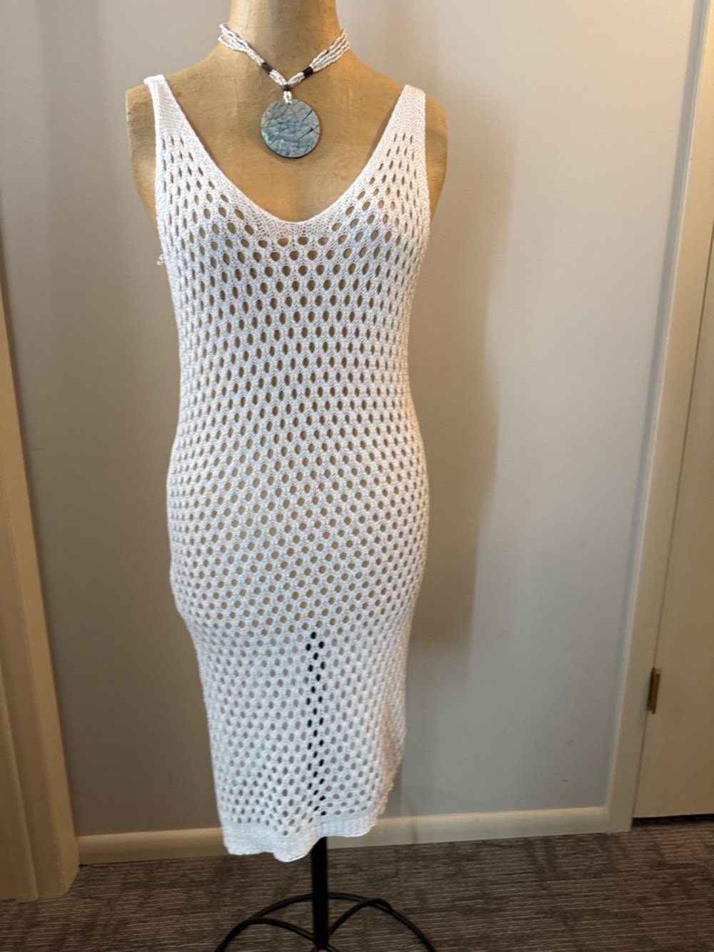 White Crochet Swim Coverup Dress - Lightweight Beach Coverup